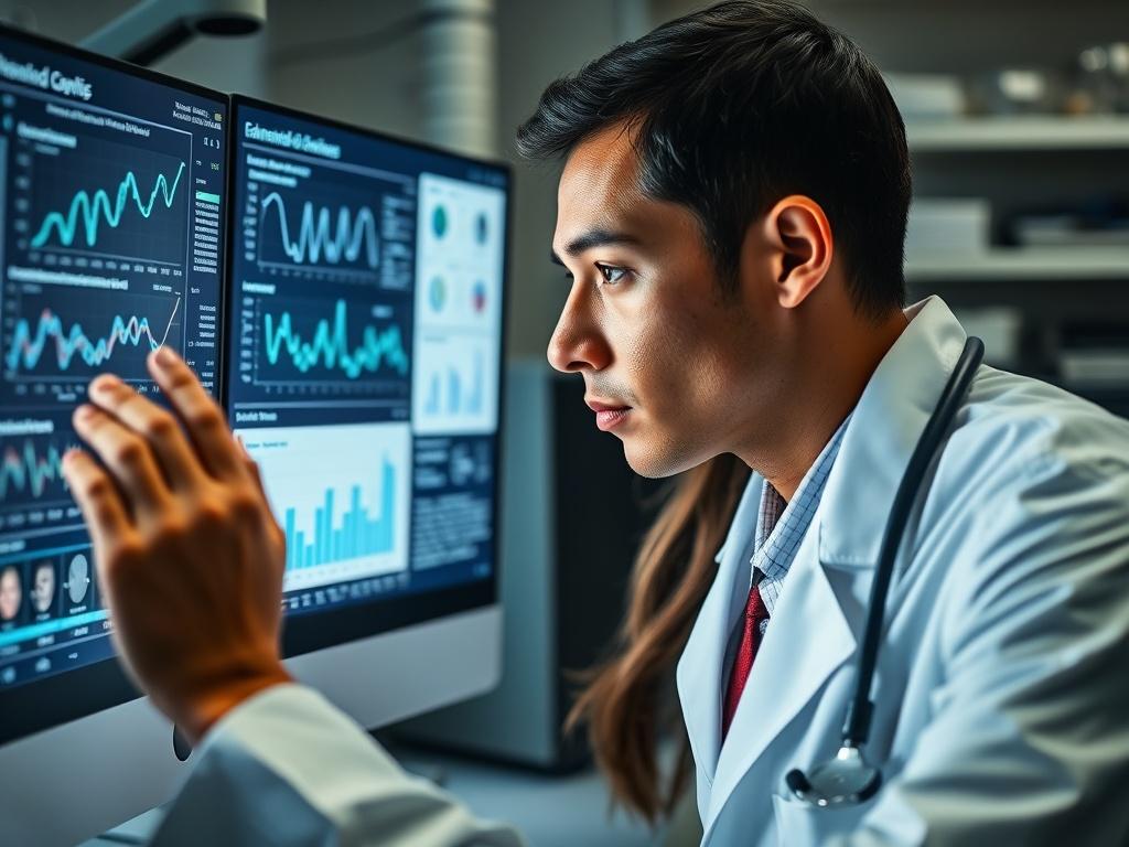 A close up shot of a healthcare professional analyzing genetic