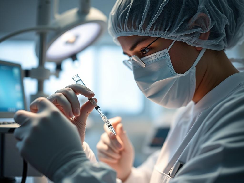 A close up shot of a healthcare professional preparing an