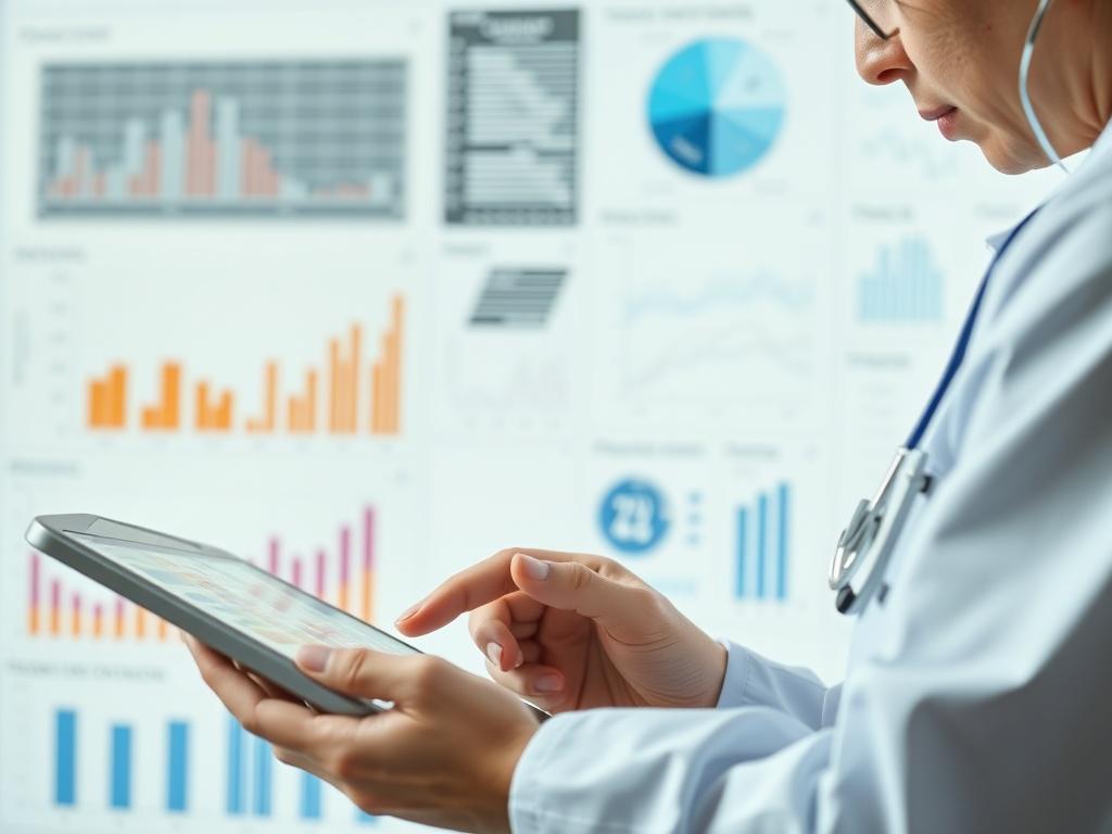 A high-resolution close-up image of a healthcare professional analyzing data on a tablet, with a background of cancer immunotherapy charts and graphs, symbolizing advanced medical research and patient-focused solutions.