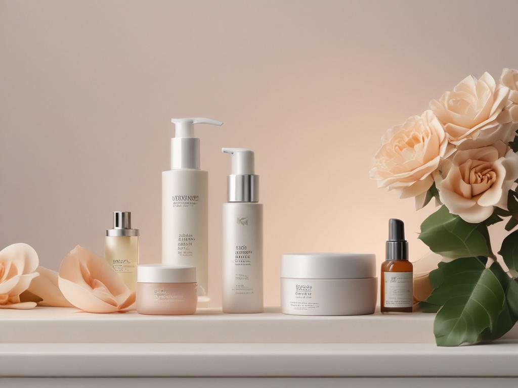 an elegant display of skincare products being reviewed, soft warm