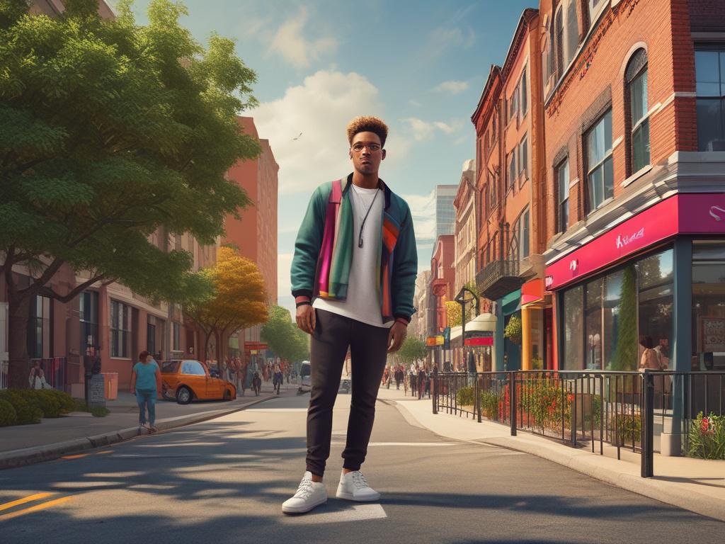 **AI Image Generation Prompt:**

Create a realistic, high-resolution image that represents the theme "Empowering LGBTQI Youths: The SwiftLink Mission." The composition should be clear and minimalistic, focusing on a single subject. 

**Subject Matter:** 

Depict a young LGBTQI individual, approximately 18-25 years old, sitting confidently in a serene outdoor setting. The person should have a vibrant and proud expression, showcasing determination and hope. They can have colorful hair (e.g., shades of blue or