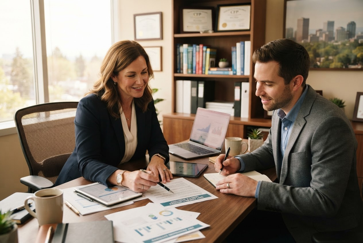 Professional advisor discussing debt options