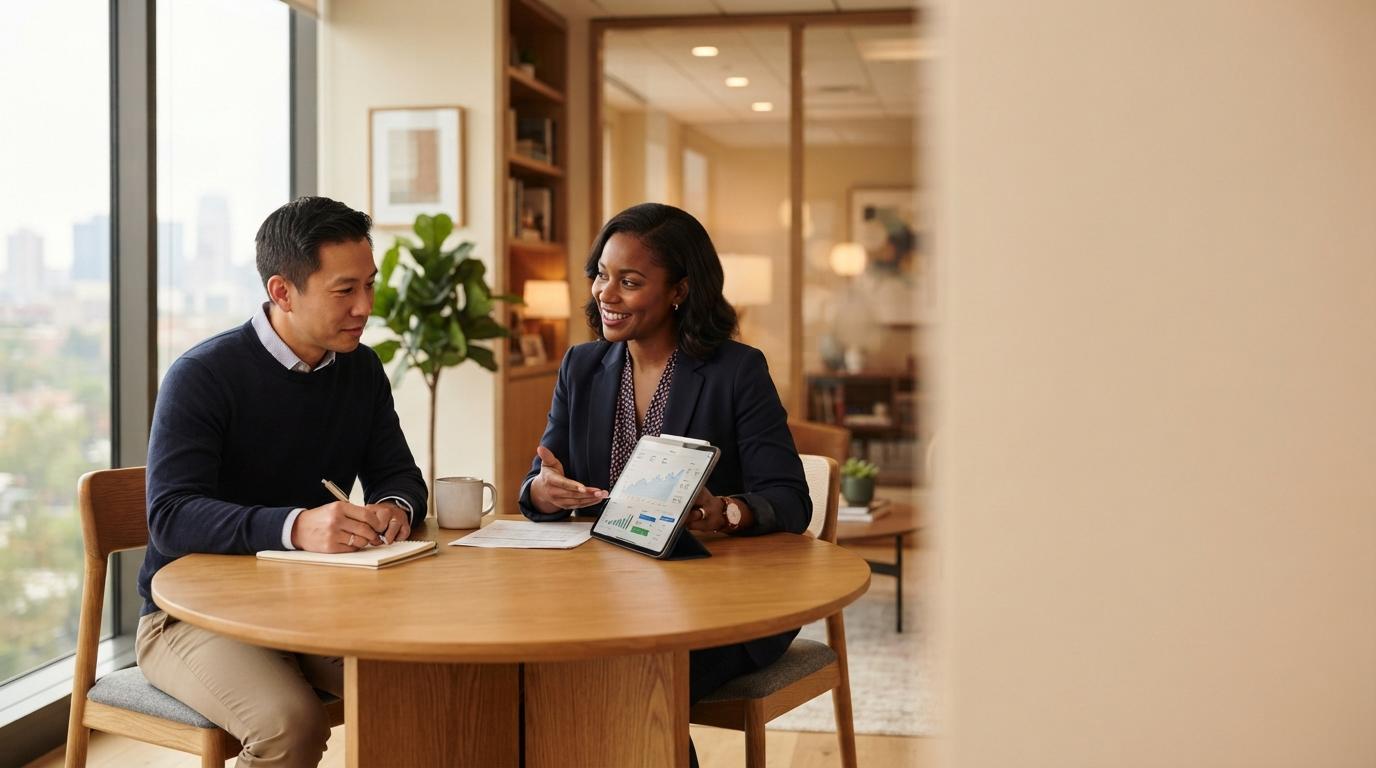 Professional financial advisor consulting with client