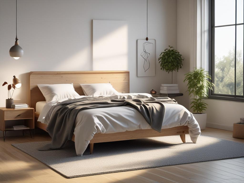 A cozy and modern room with a comfortable bed and