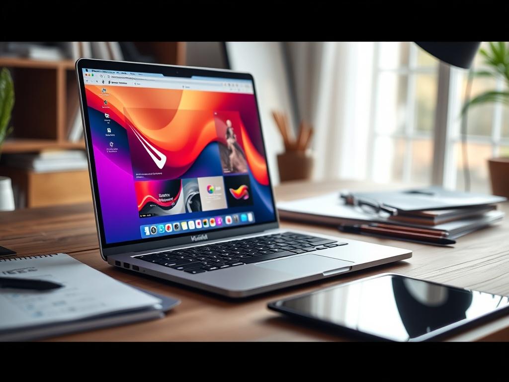 A close up shot of a creative workspace featuring a