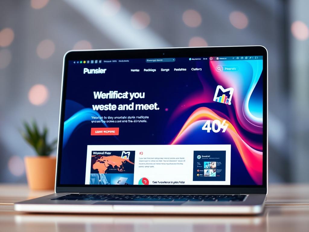 A close-up shot of a beautifully designed website interface displayed on a laptop screen. The background features soft, blurred design elements that evoke creativity and innovation. The image should be hyper-realistic, captured with a 45mm f/1.2 lens, focusing on the intricate details of the UI elements. The primary color should be rgb(50, 170, 39), bringing life to the overall composition.