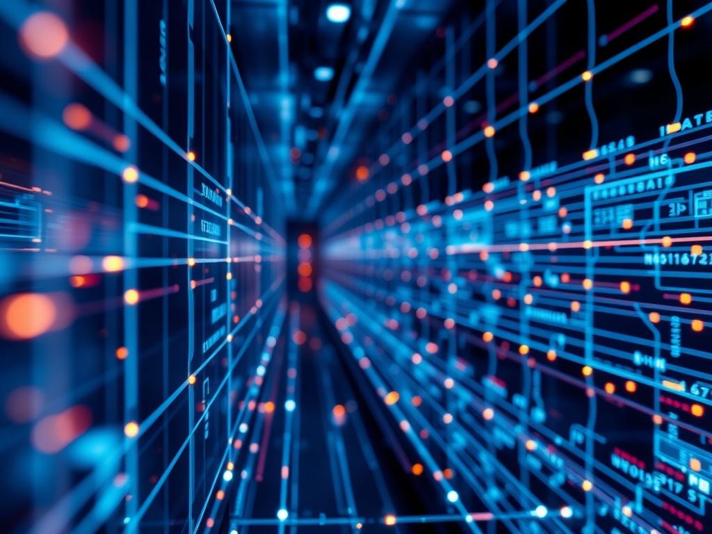 A close-up shot of a sleek, modern data pipeline system in a high-tech setting. The image should focus on the intricate connections and data flow represented through glowing lines and digital interfaces, conveying a sense of innovation and security. The background should be softly blurred to emphasize the data pipeline while incorporating a color palette that features the primary color rgb(50, 170, 39). The composition should be simple and clear, with only the data pipeline as the subject.