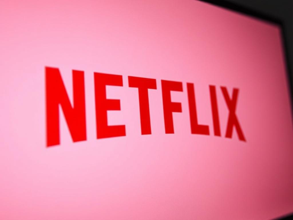 A hyper-realistic close-up shot of a Netflix logo, symbolizing digital transformation in the entertainment industry. The logo should be vibrant and eye-catching, set against a clean, simple background that enhances its prominence. The overall composition should convey innovation and technological advancement, with colors that resonate with the RGB(50, 170, 39) primary color theme.