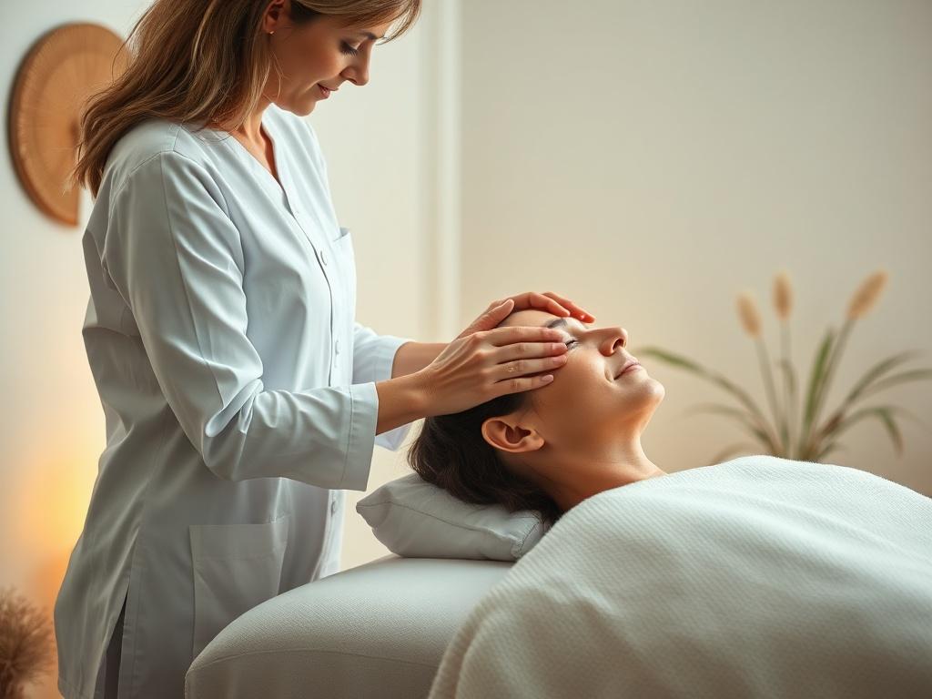 A tranquil setting where a therapist gently supports a client's