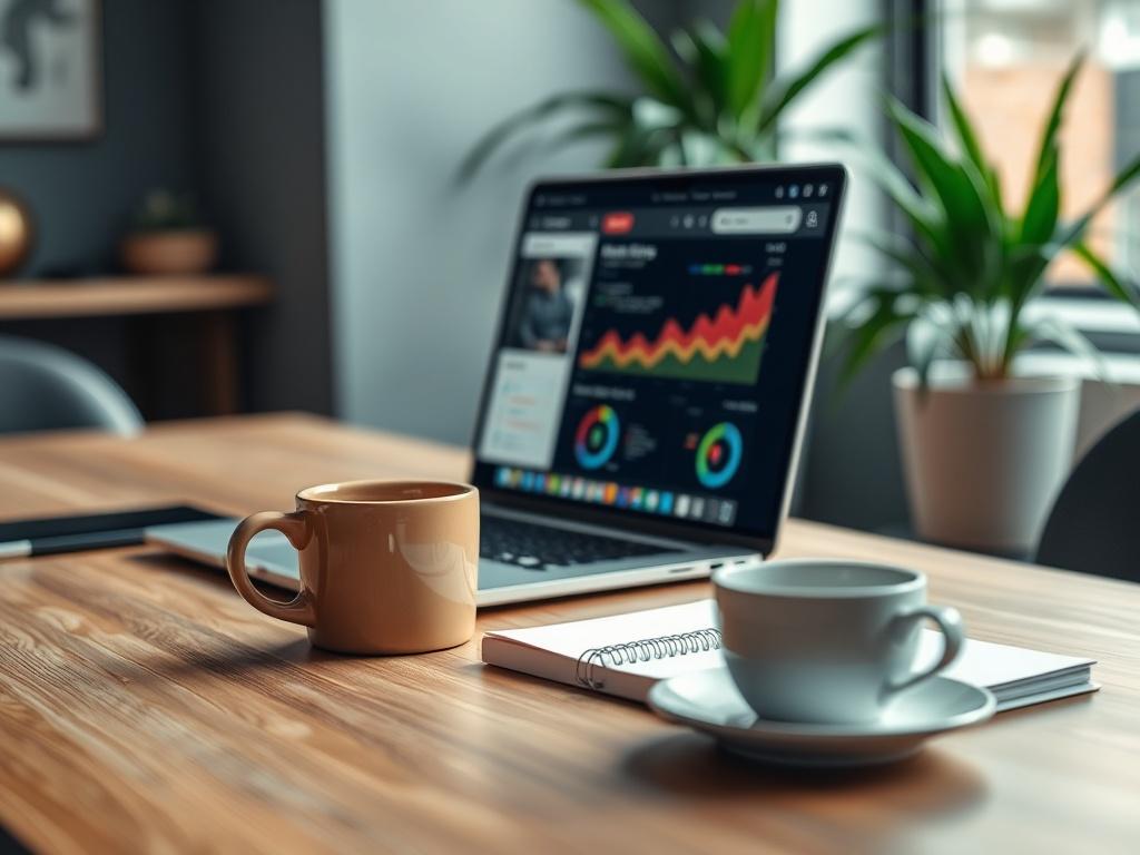 A focused close up shot of a modern office workspace