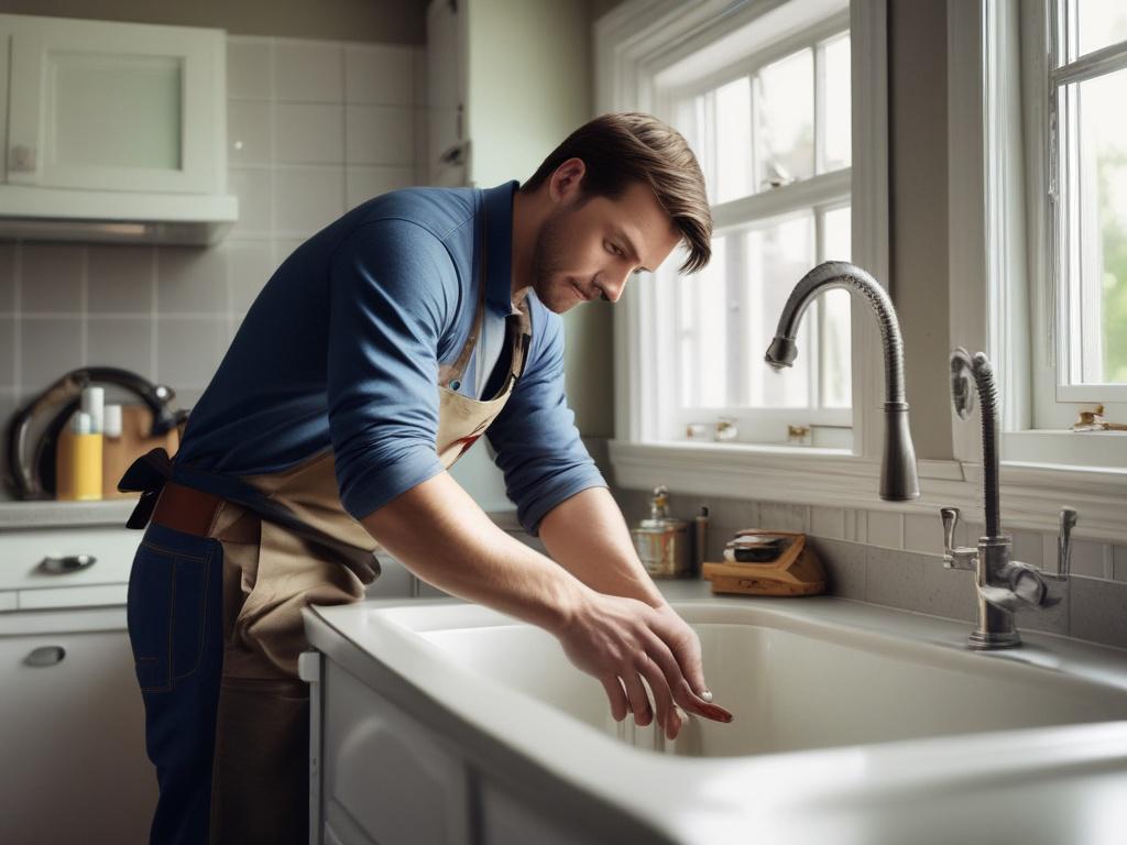 A close up shot of a handyman fixing a leaky