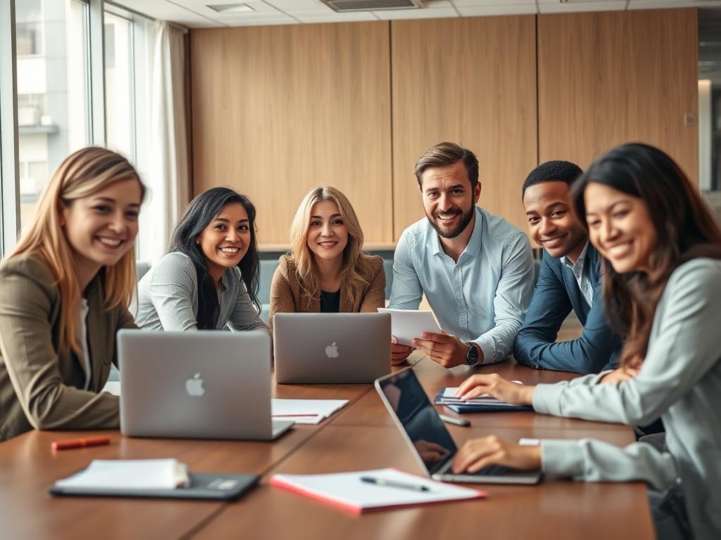 A diverse group of professionals engaged in a leadership training