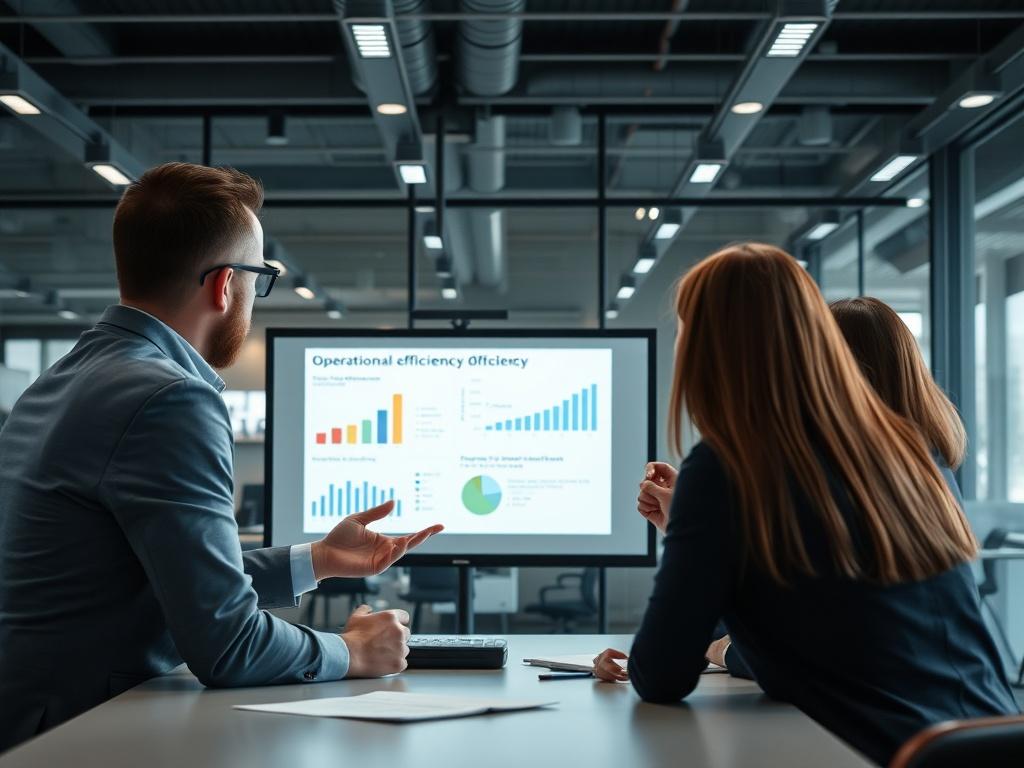 A consultant presenting operational efficiency data to a small team