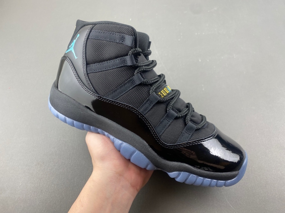 Air Jordan 11 Retro Gamma Blue side view – patent leather and icy blue outsole