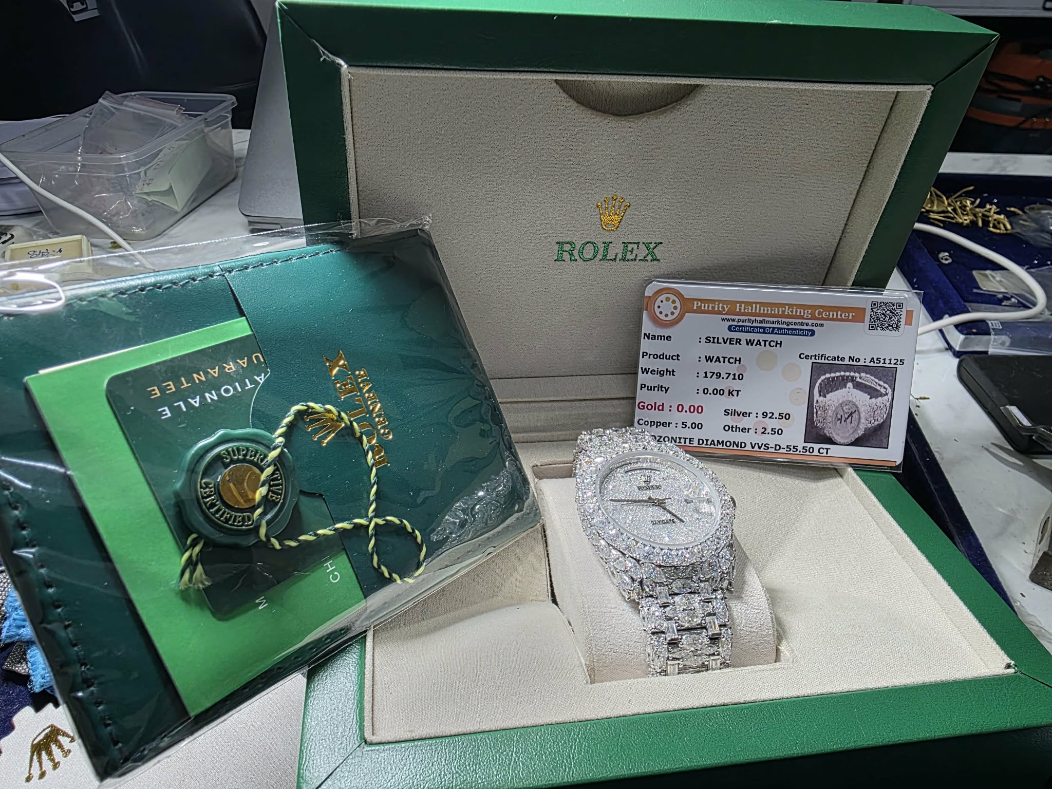 Rolex Datejust with moissanite in sterling silver – premium luxury timepiece at SoleLow