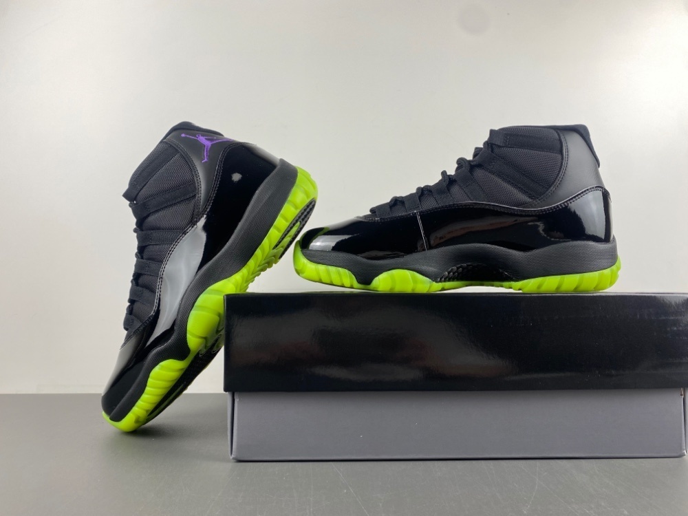 Air Jordan 11 Retro Joker Custom 378037-CUSTOM-JK Black Barely Volt Court Purple – premium QC stock at SoleLow