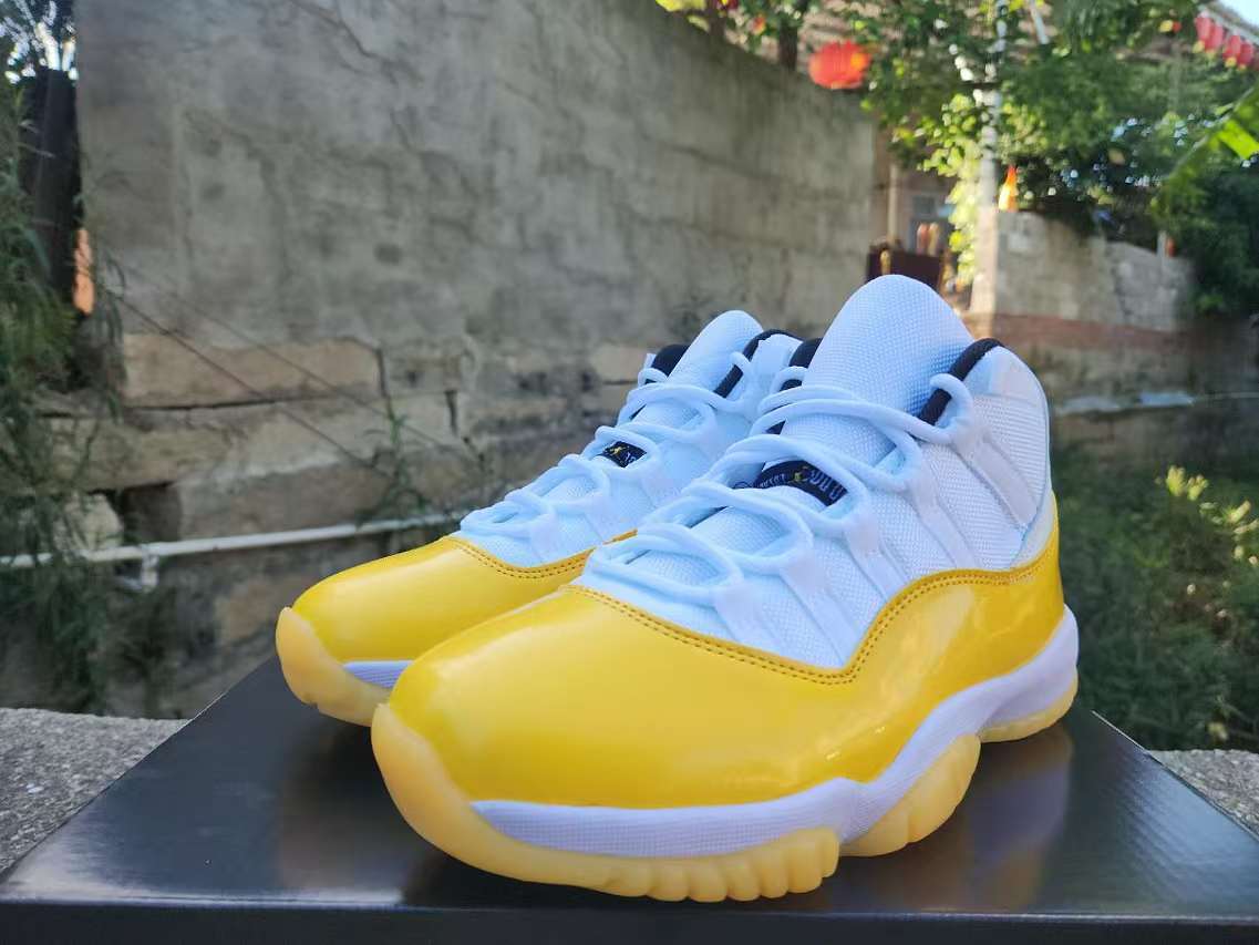 Air Jordan 11 Retro Yellow Custom alternate angle – yellow patent leather detail