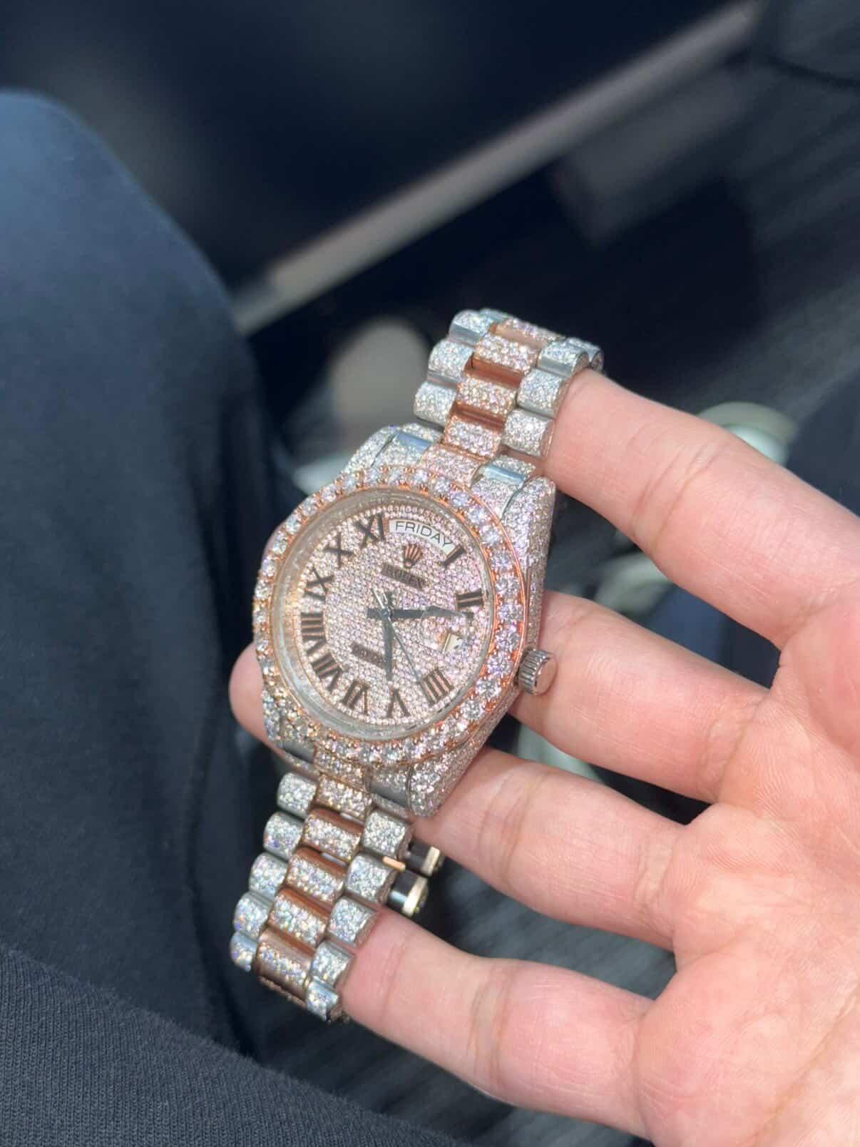 Rolex Day-Date 2 with moissanite in rose gold and white gold two-tone – premium luxury timepiece at SoleLow