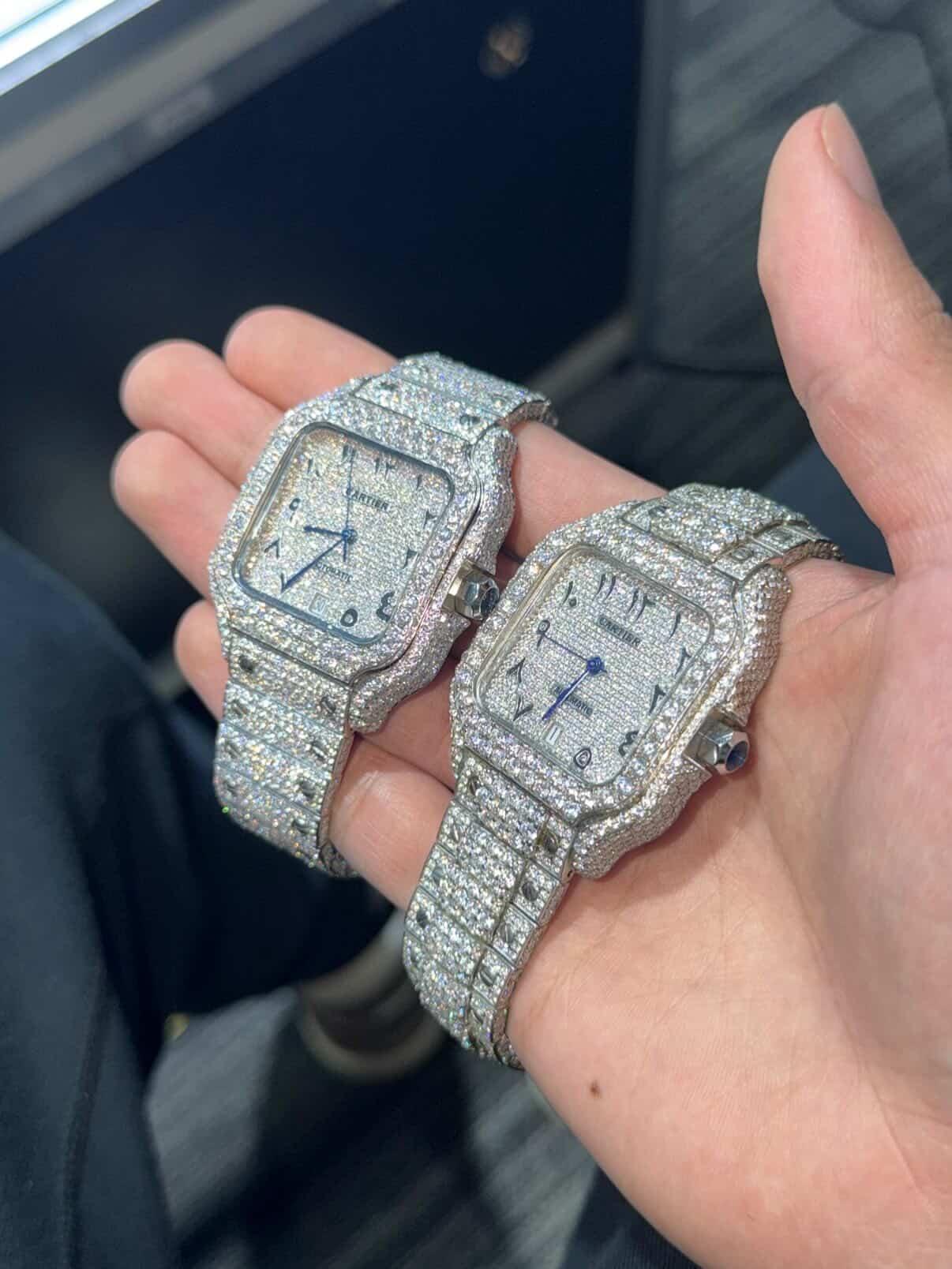 Cartier Santos luxury watch with moissanite in 18k gold – premium luxury timepiece at SoleLow