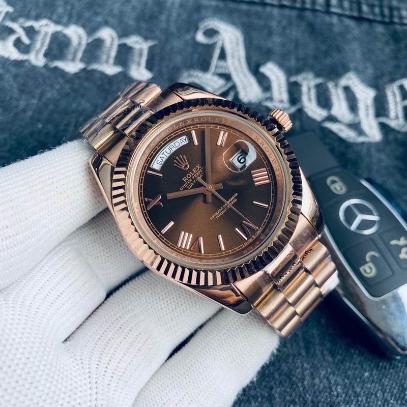 Rolex Day Date with moissanite in 18k rose gold – premium luxury timepiece at SoleLow