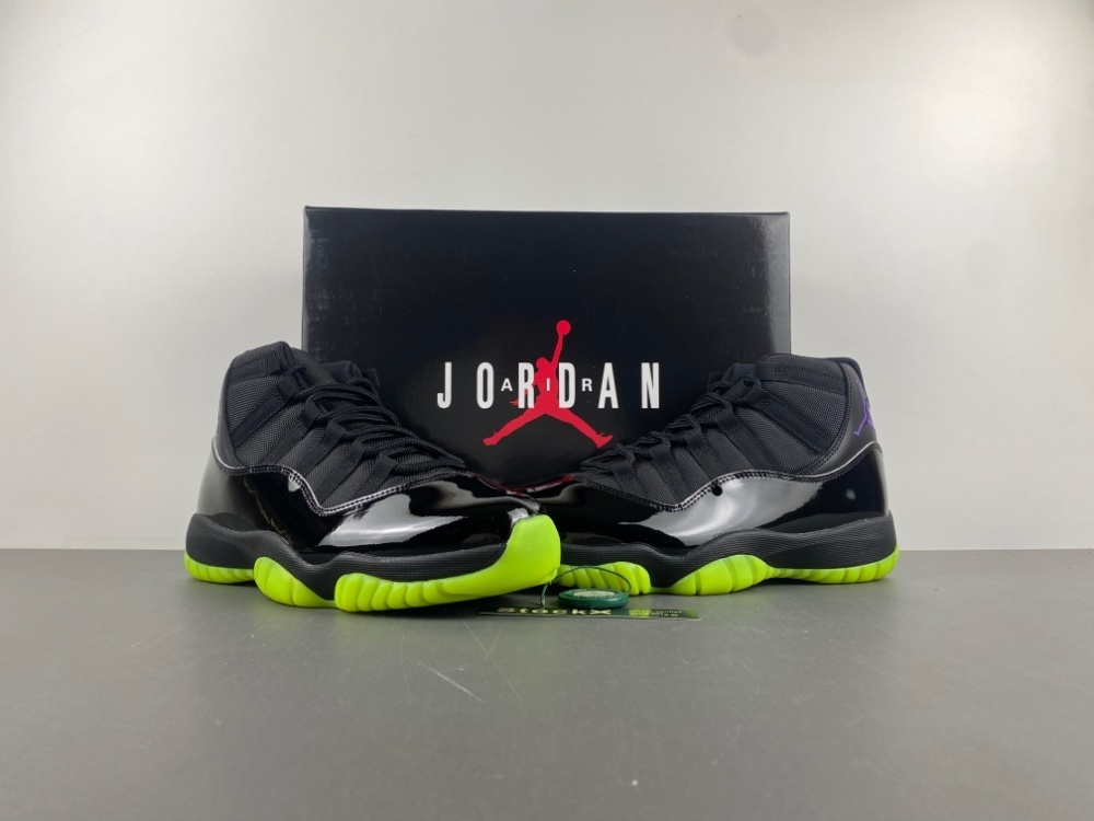 Air Jordan 11 Retro Joker Custom 378037-CUSTOM-JK Black Barely Volt Court Purple – alternate angle at SoleLow