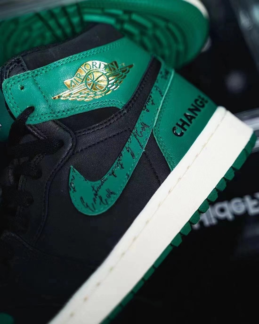 Eastside Golf x Air Jordan 1 High Golf 1961 alternate angle – malachite green leather detail