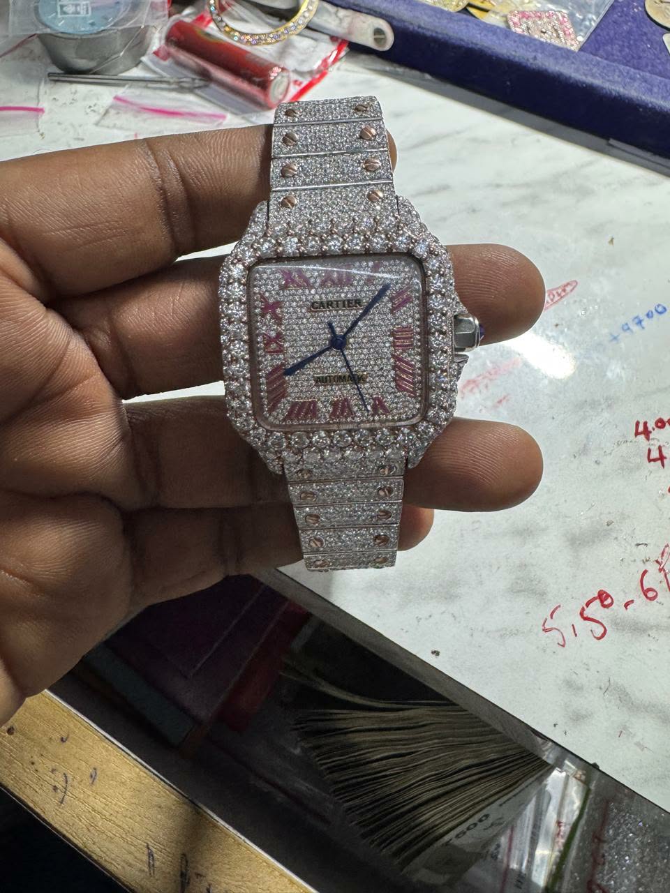 Cartier Santos luxury watch with moissanite in white gold with rose gold accents – premium luxury timepiece at SoleLow