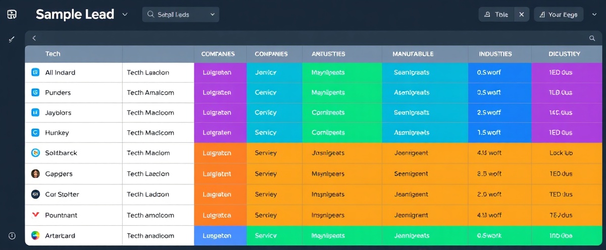 Sample verified leads data visualization showing names, titles, companies and industries