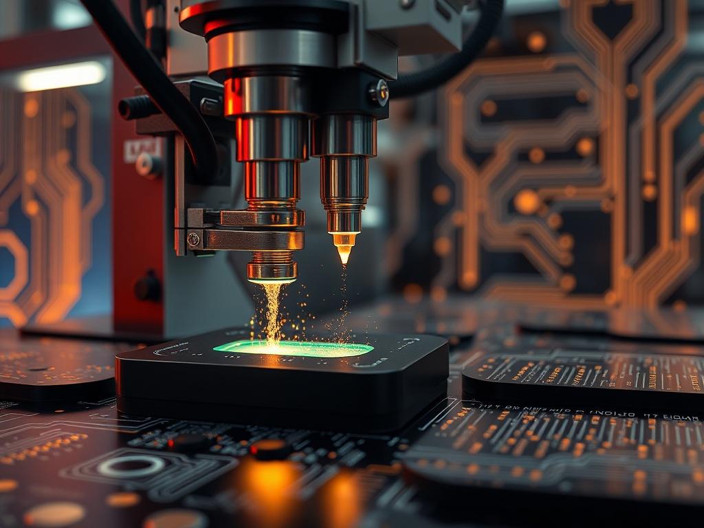 A close up shot of a high tech semiconductor manufacturing