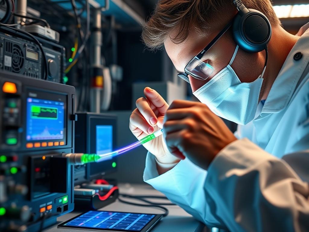 A close up shot of a microwave photonics laboratory showcasing