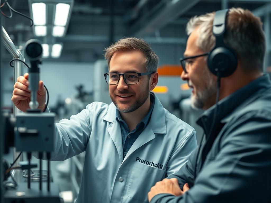 An engineer assisting a client in a high tech facility,