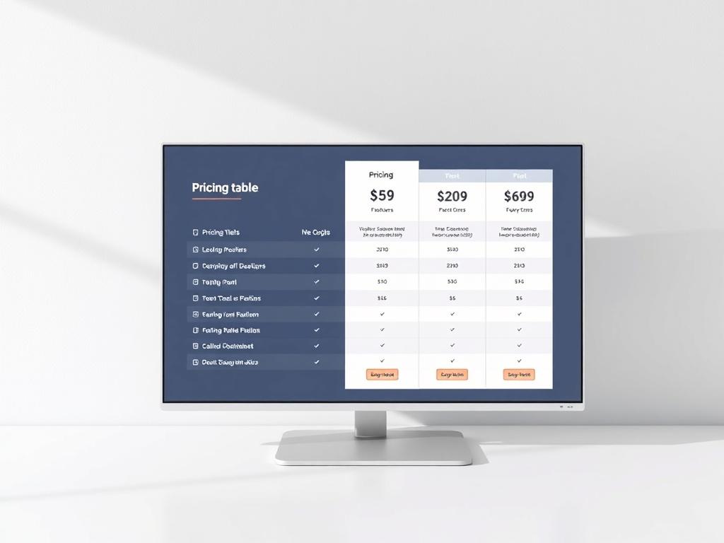 An elegant pricing table design on a digital screen, showcasing