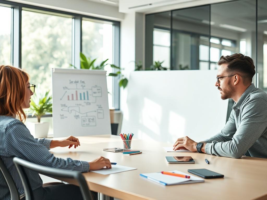 **Prompt for AI Image Generation:**

Create a realistic high-resolution photo focusing on a single subject that embodies the theme of "Building Resilient Teams." 

**Subject Matter:** A diverse group of three professionals engaging in a collaborative brainstorming session around a modern conference table. One person should be actively writing ideas on a large whiteboard, while the other two participants, a woman and a man, attentively discuss and share insights, showcasing strong teamwork and communication.