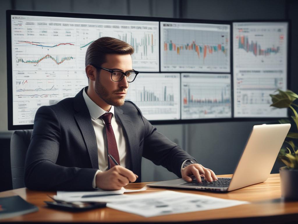 A close up shot of a financial analyst reviewing a