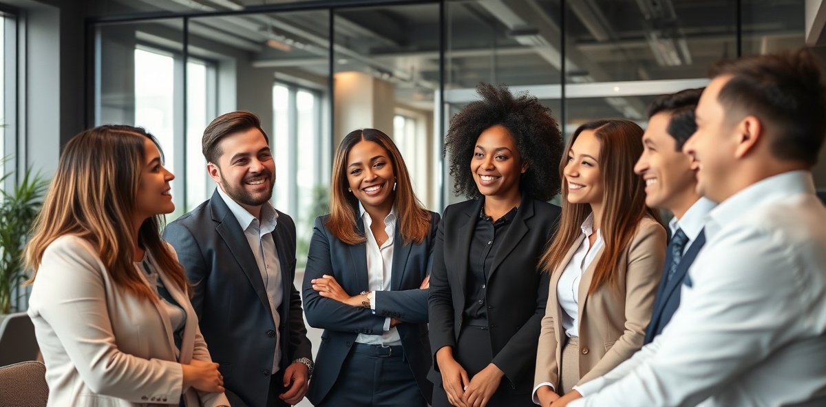 Professional business team collaborating in modern conference room