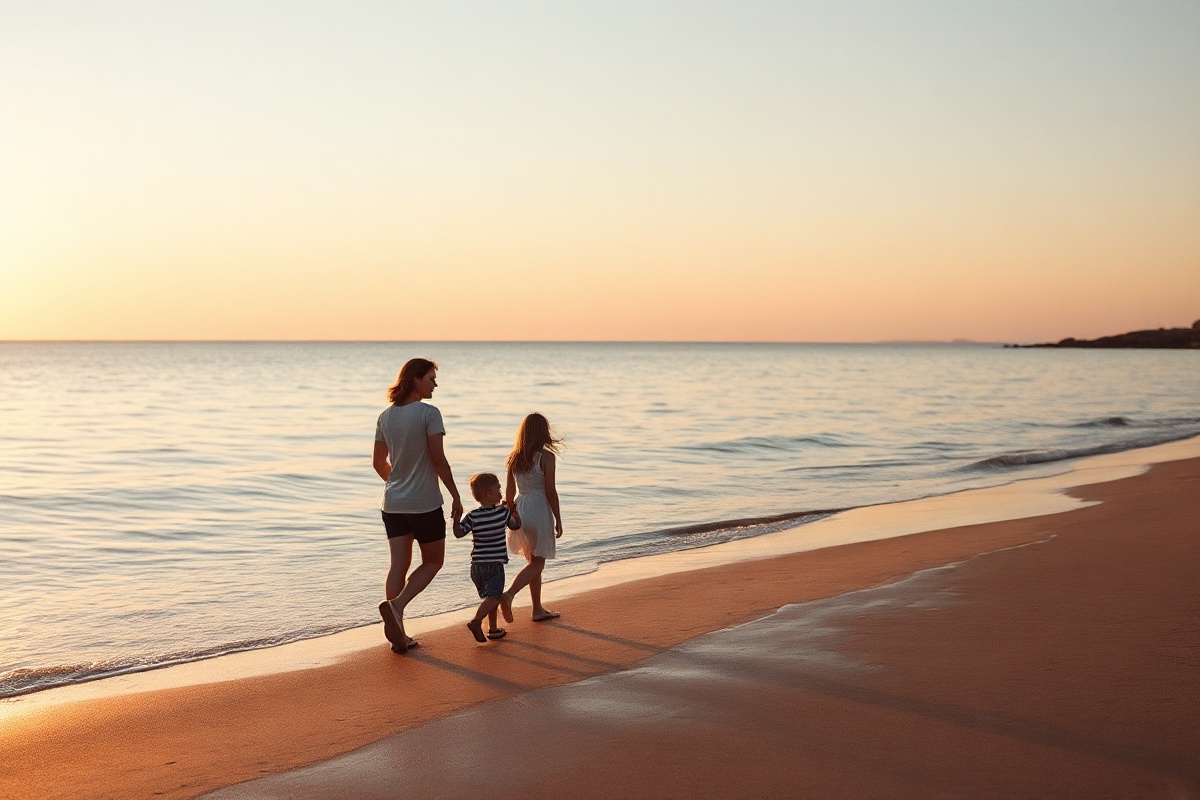 Coastal family moment at golden hour