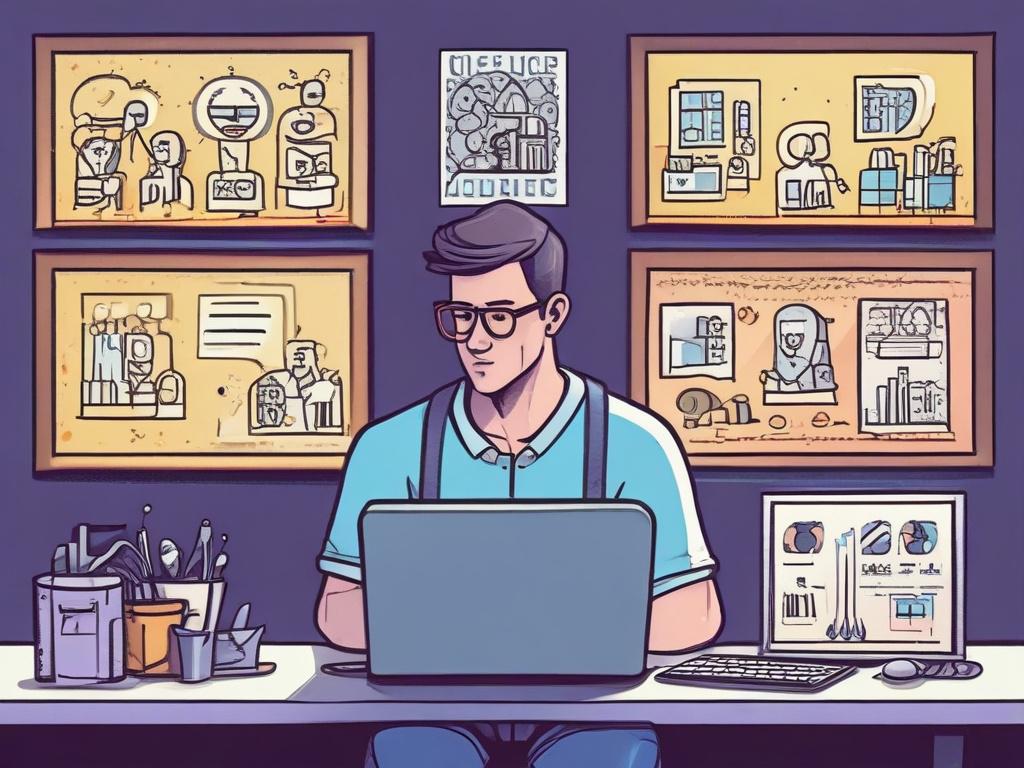 A high-quality illustration of a small business owner confidently working on a laptop, surrounded by digital blockchain data streams and automation icons. The scene is stylized in a dynamic and vividly colored comic drawing style, using the rgb(2, 86, 197) primary color prominently. The background is simple and clear, emphasizing the integration of blockchain reporting and AI-powered workflow automation. Only one subject is depicted, focusing on the business owner actively engaging with technology to transf