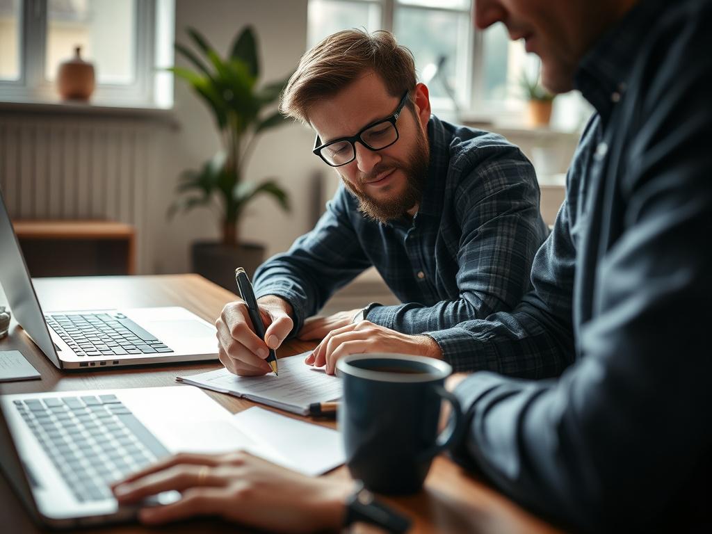 A close up of a freelance IT expert brainstorming ideas