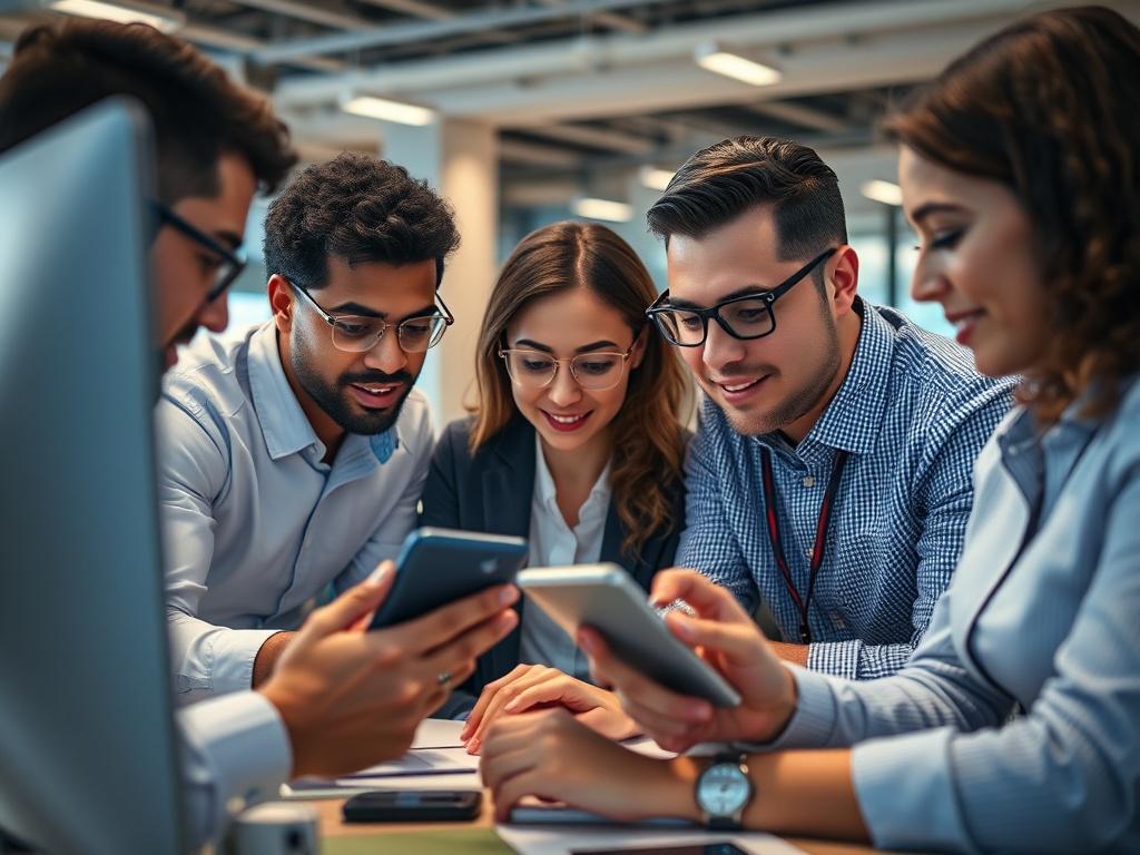 A close up shot of a diverse group of IT