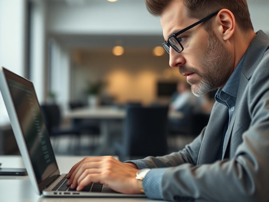 A close up of a professional IT consultant looking at