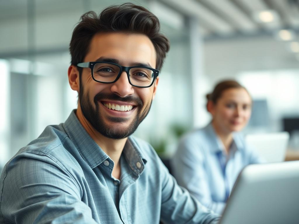 A close up of a satisfied IT consultant providing feedback