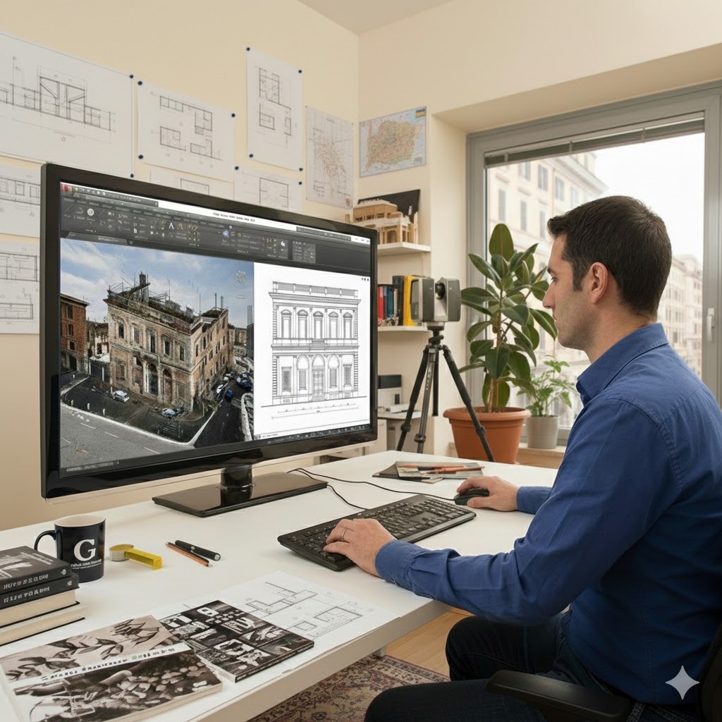 Elaborato tecnico CAD 3D con nuvola di punti