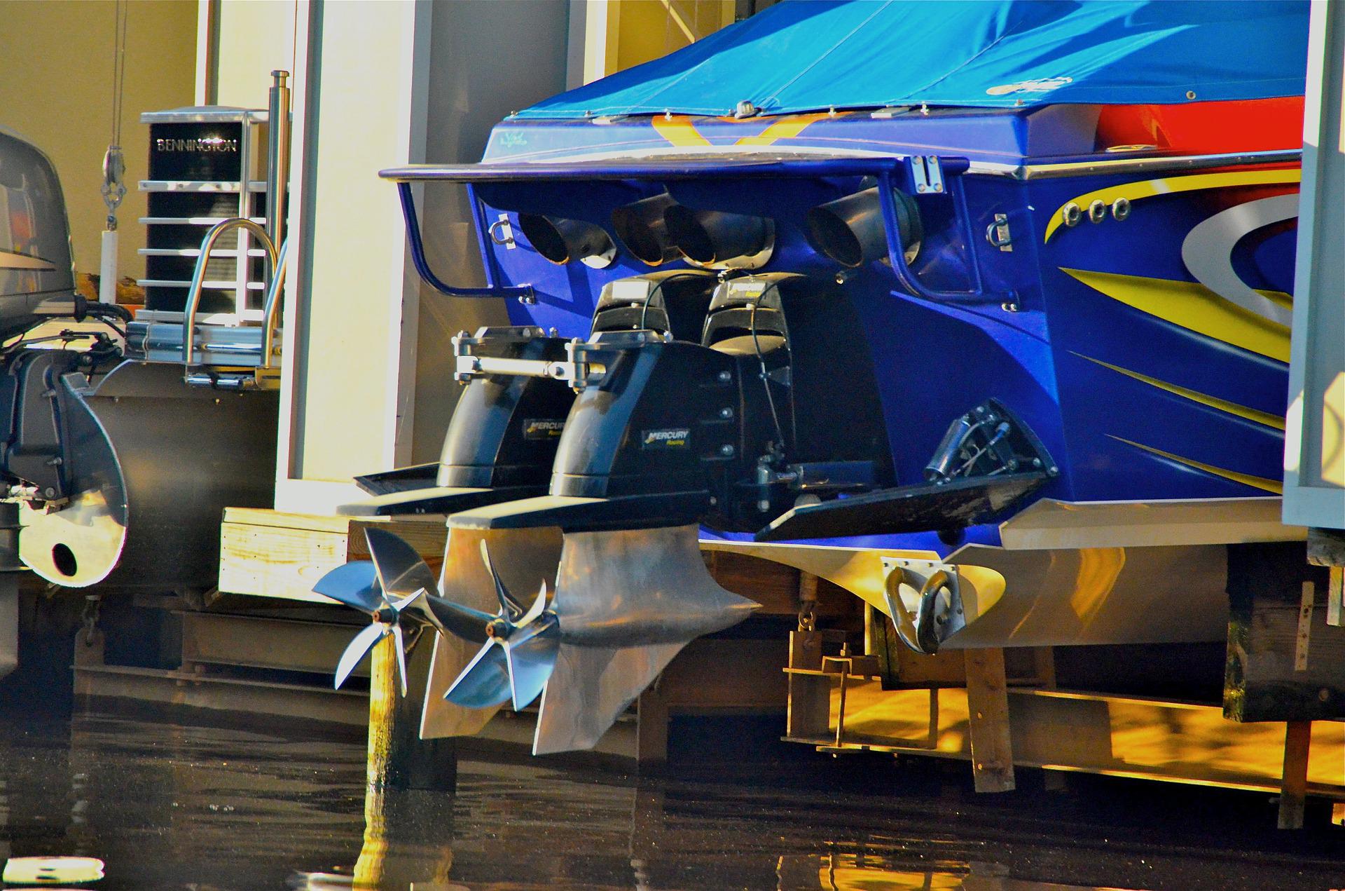 Blue boat getting prepped for storage