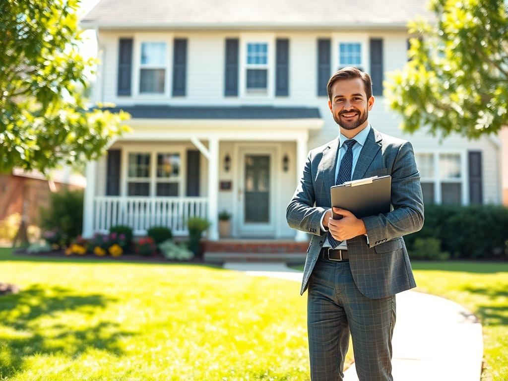 **AI Image Generation Prompt:**

Create a realistic high-resolution photo showcasing a property management professional, standing confidently in front of a well-maintained residential property. The subject should appear engaged and knowledgeable, dressed in business attire, possibly holding a clipboard or tablet, symbolizing professionalism and expertise in property management. The background should consist of a pristine, vibrant lawn with a well-kept building, emphasizing the idea of reliable property care