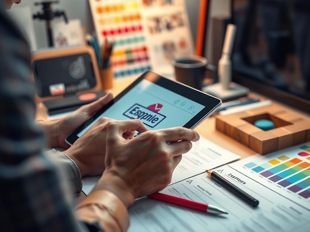 A close up shot of a graphic designer working on