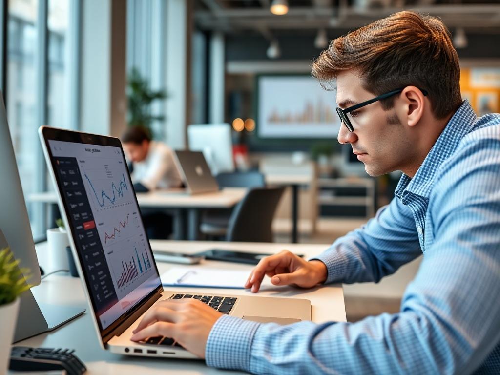 A close up shot of a digital marketer analyzing data