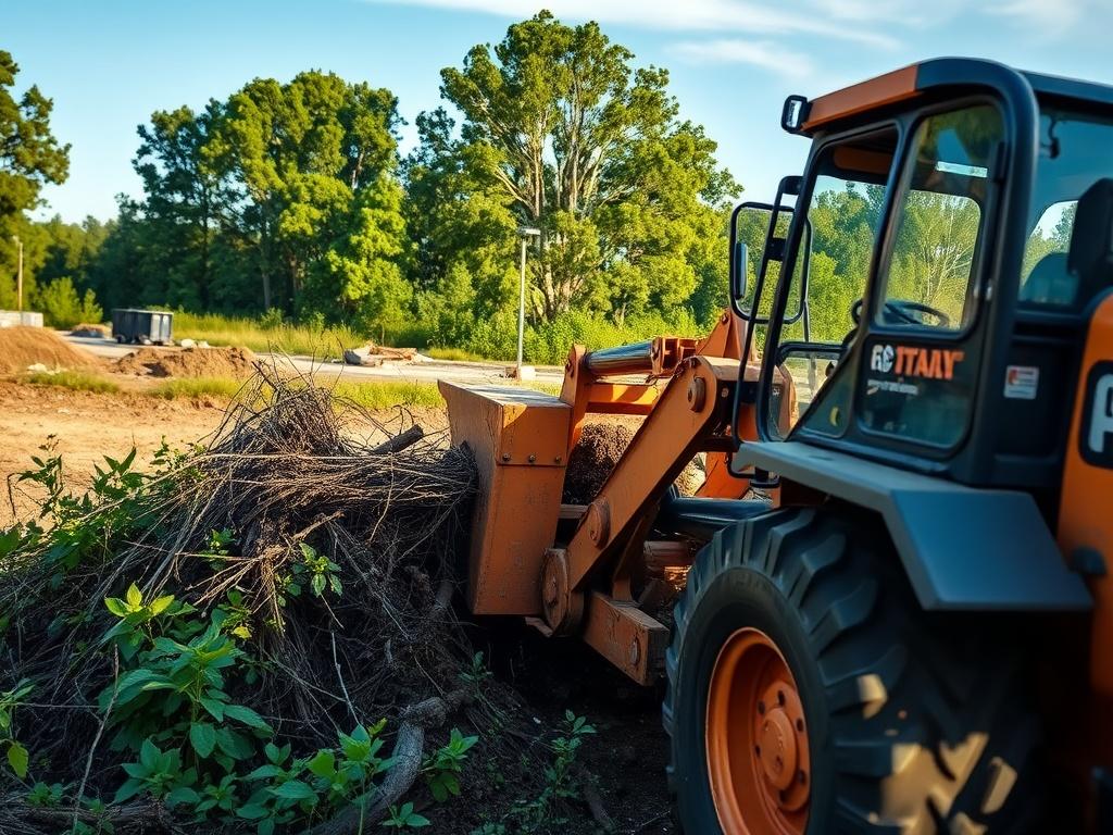 A close up shot of a professional land clearing machine