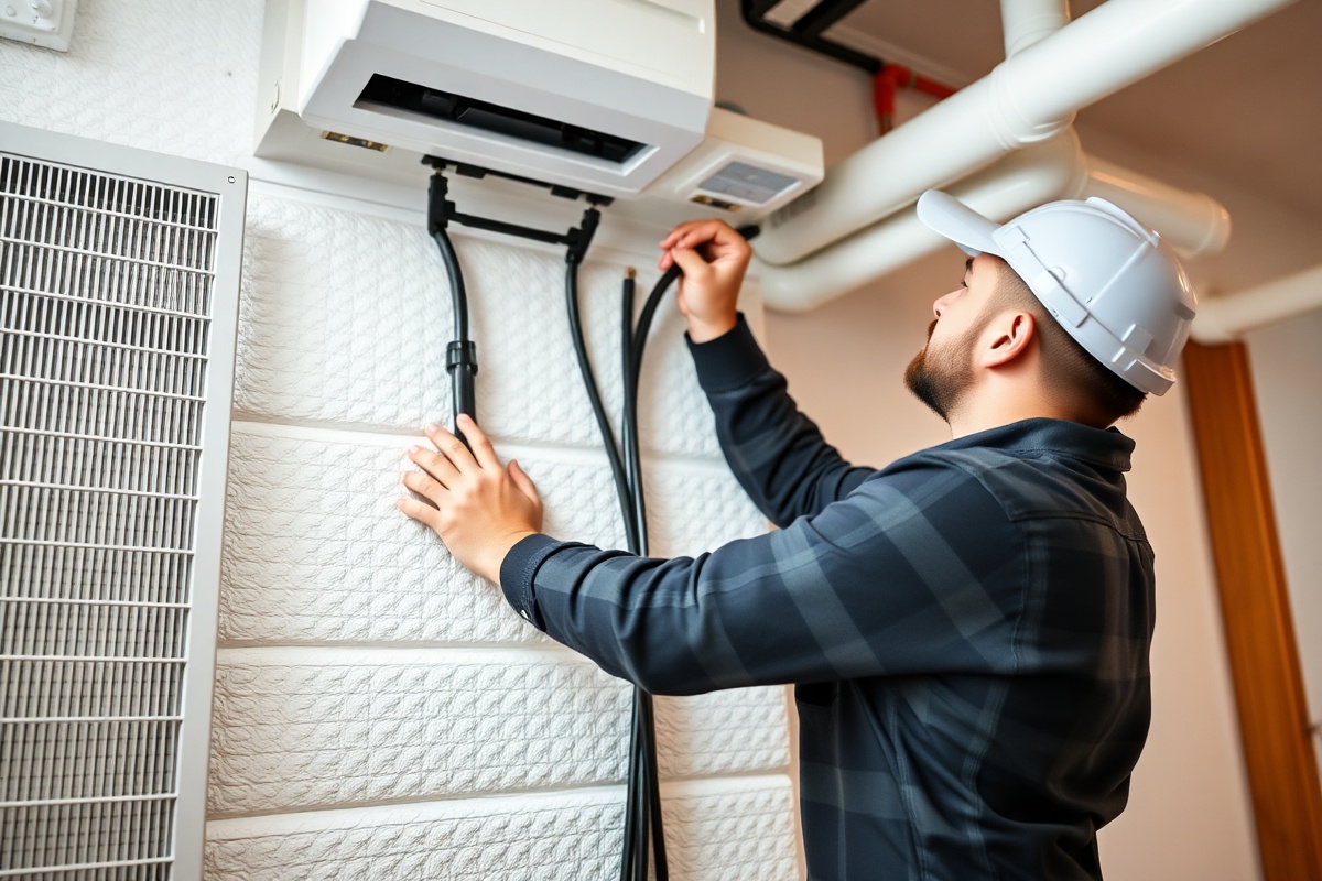 Professional HVAC technician installing a residential heating system