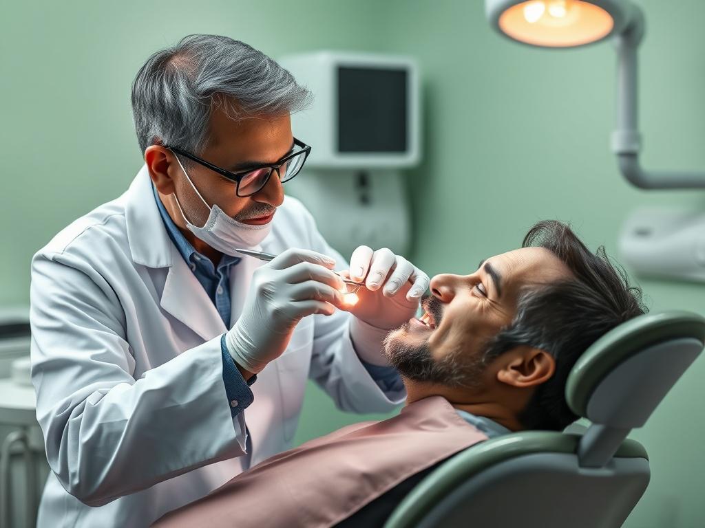 A focused dentist performing a restorative treatment on a patient