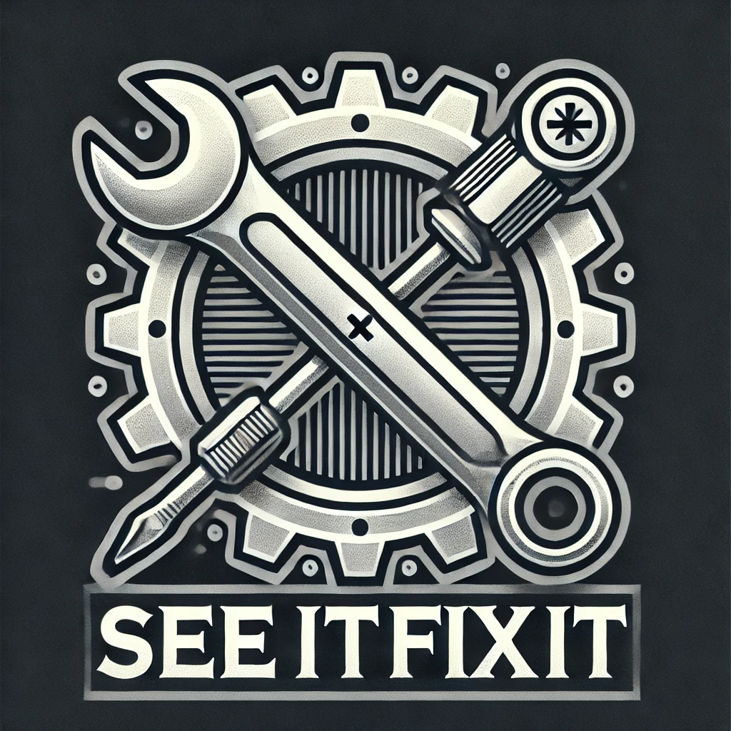 dall·e 2025-03-10 18.39.35 - a detailed yet modern logo for 'seeitfixit'. the design features a mechanical and repair-oriented theme. the icon consists of a crossed silver-gray sp.webp